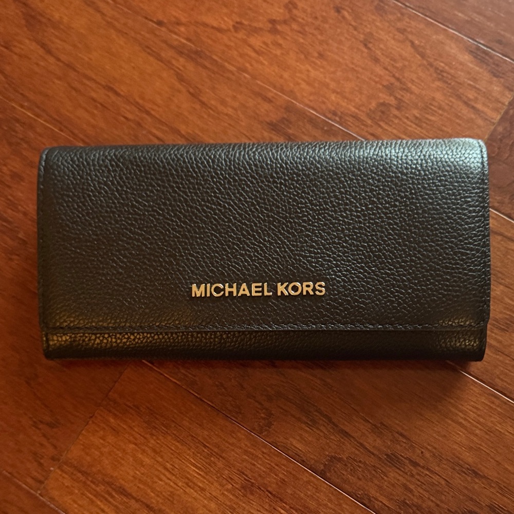 Michael Kors Black Wallet with Silver Logo Plaque